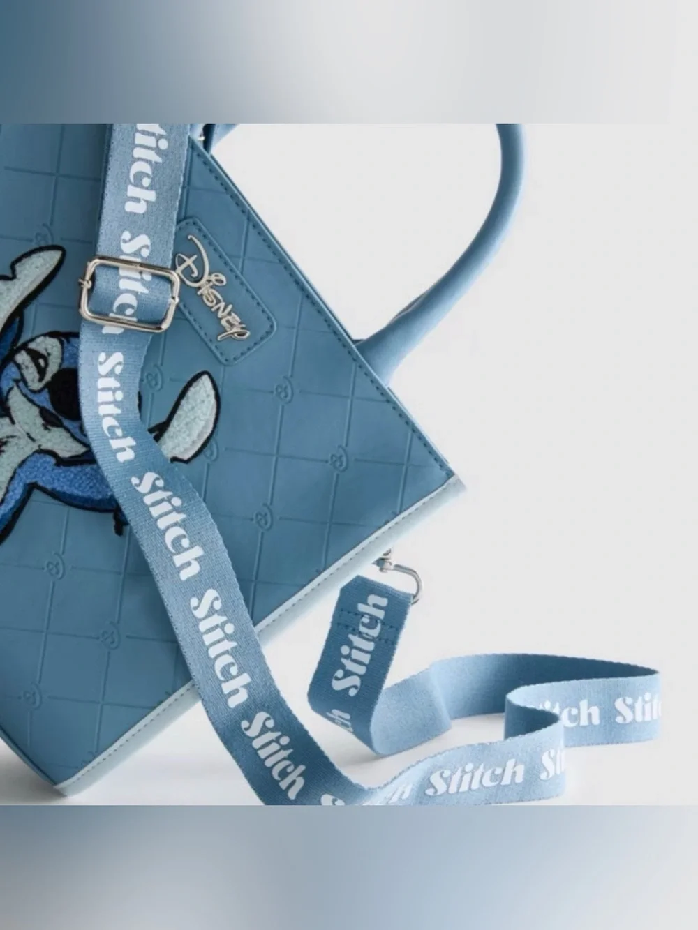 NWT Disney Light Blue Quilted Stitch Tote Bag with Detachable Strap